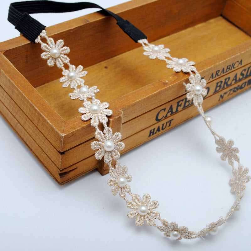 Beige Lace Flowers Crown