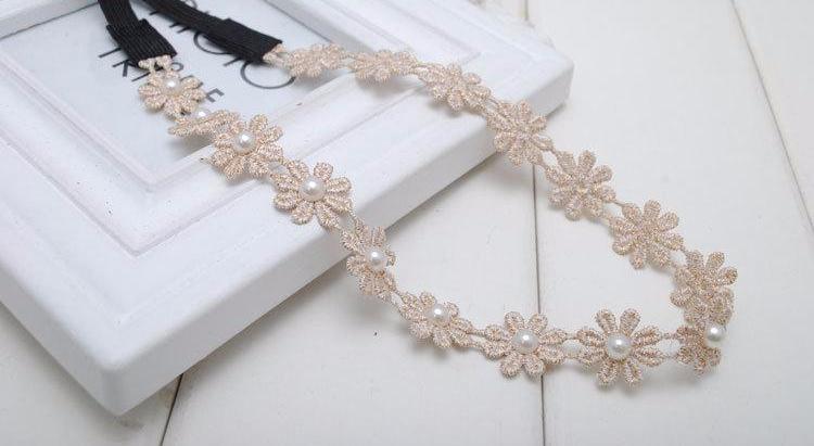 Beige Lace Flowers Crown